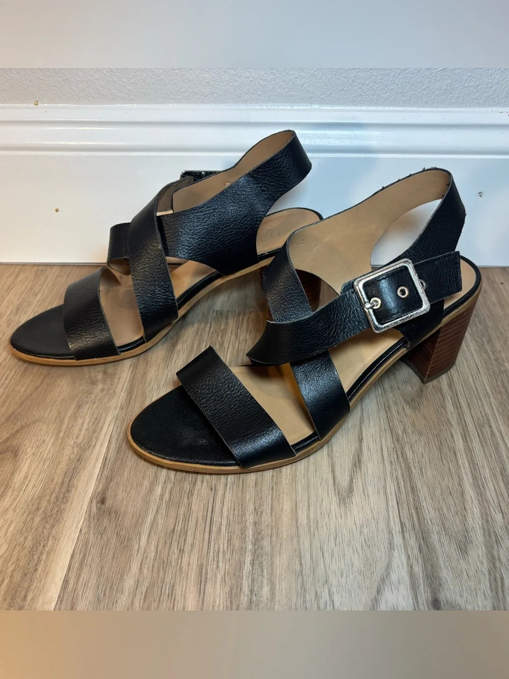 Franco Sarto Helga Black Strappy Block Heel Sandals